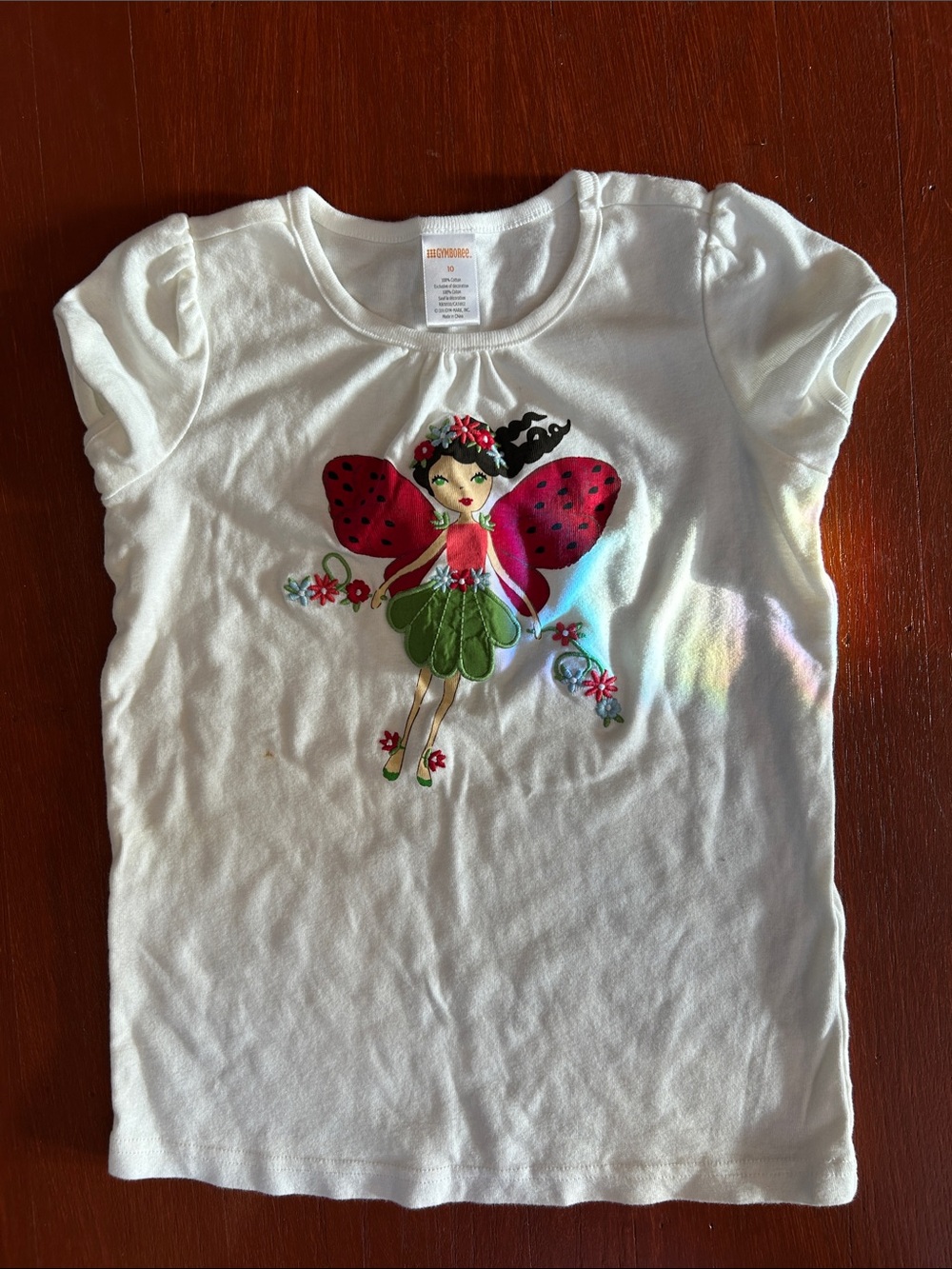 Gymboree White Tee with Pink Fairy Applique and Green Skirt